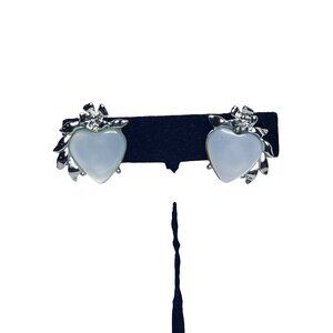 Leru Silver Tone Thermoset Moonglow Heart Screw Back Earrings Vintage Jewelry